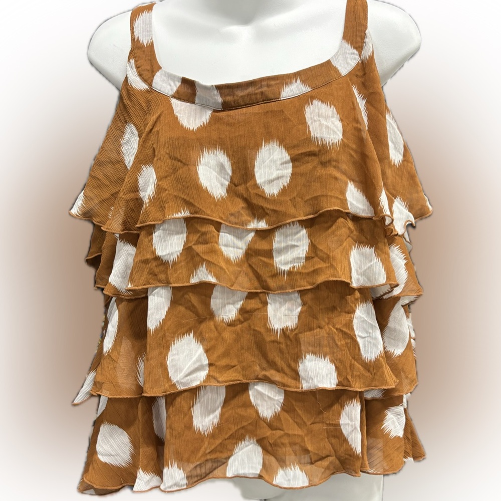 Ninety Brown and White Layered Ruffle Blouse